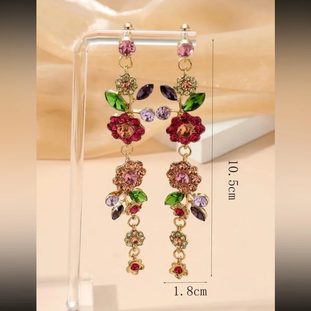 Romantic Flowers Earrings, Rhinestone Flower Earrings